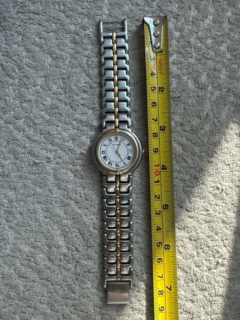 Cyma 33mm Two-Tone Quartz Watch, New Battery, White Dial, Gold Bezel 02-0001-003